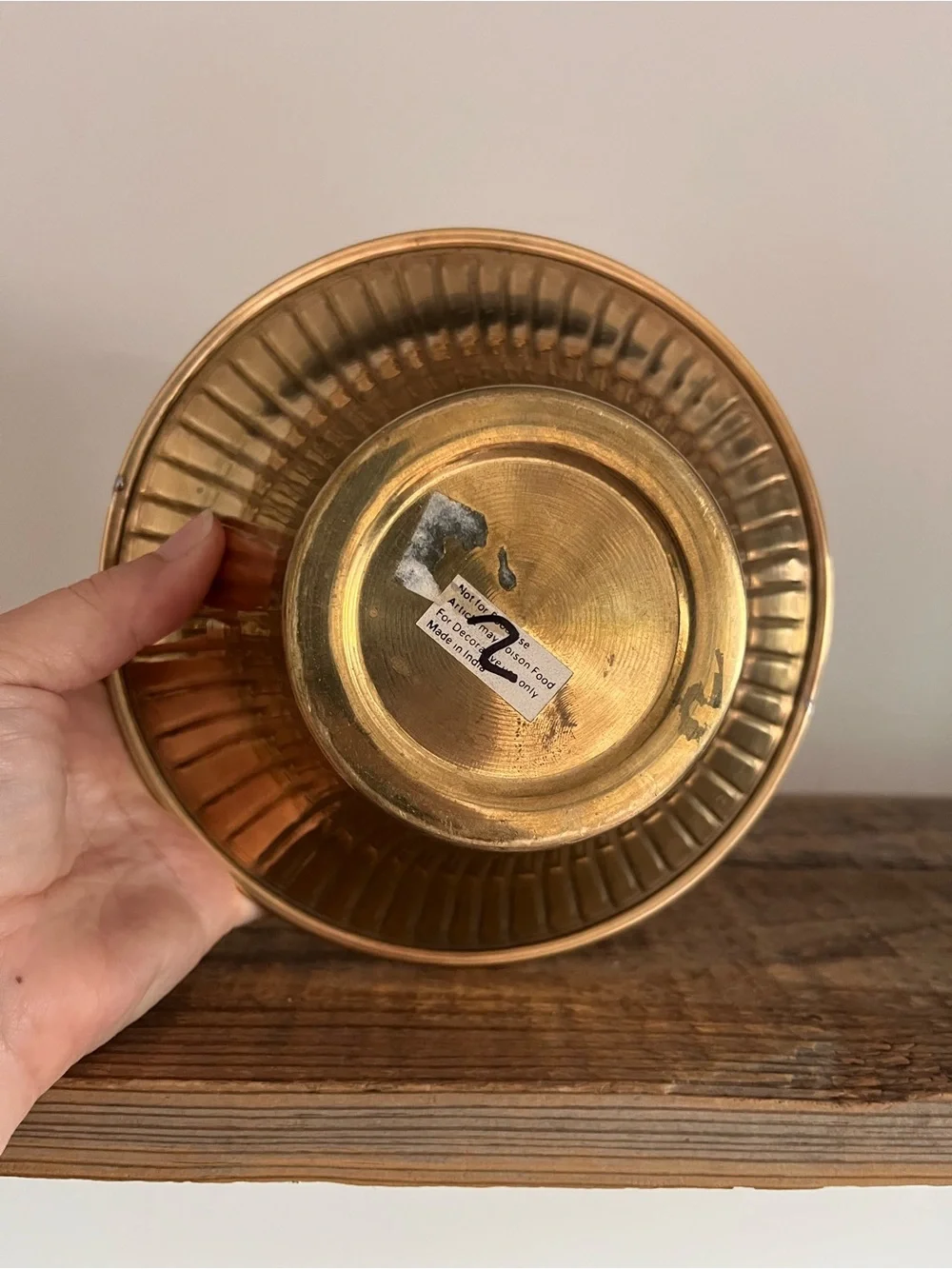 Brass Fluted Basket with Twisted Handle - Gold Tone